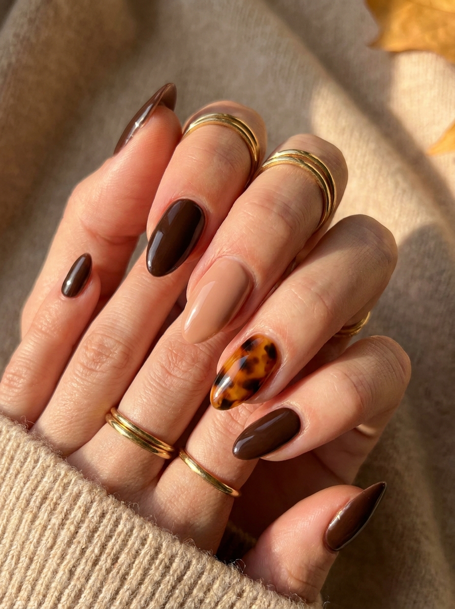 Dark Tortoise Accent Nails als Dark Fall Nails Inspiration 2026